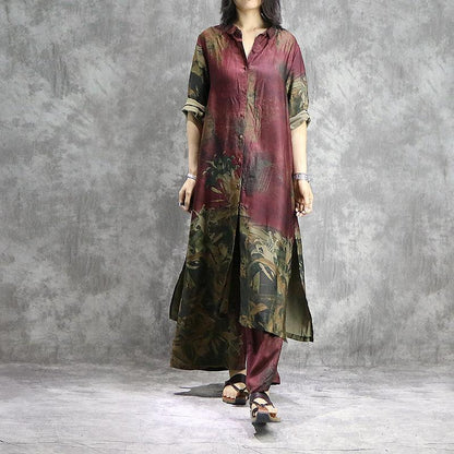 LM | Organic wide leg pants silk tunics plus size red prints dresses summer two pieces