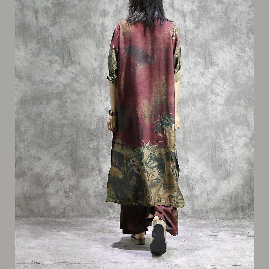 LM | Organic wide leg pants silk tunics plus size red prints dresses summer two pieces