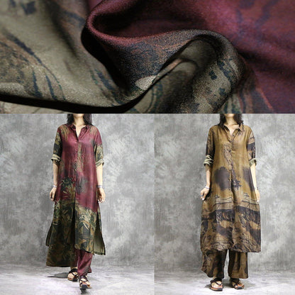 LM | Organic wide leg pants silk tunics plus size red prints dresses summer two pieces