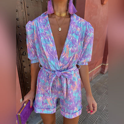 LM | Stylish summer romper with V-neck