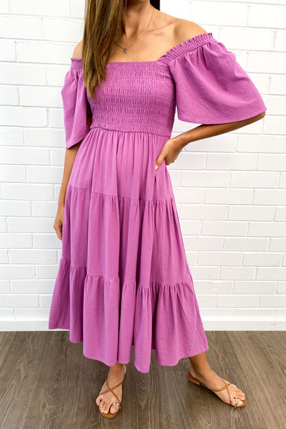 LM | Feminine off-shoulder midi dress