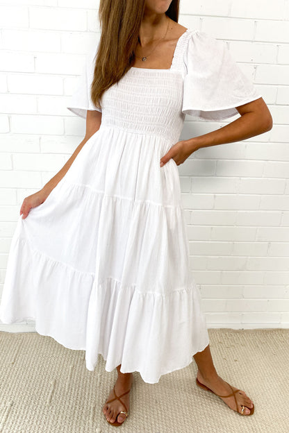 LM | Feminine off-shoulder midi dress