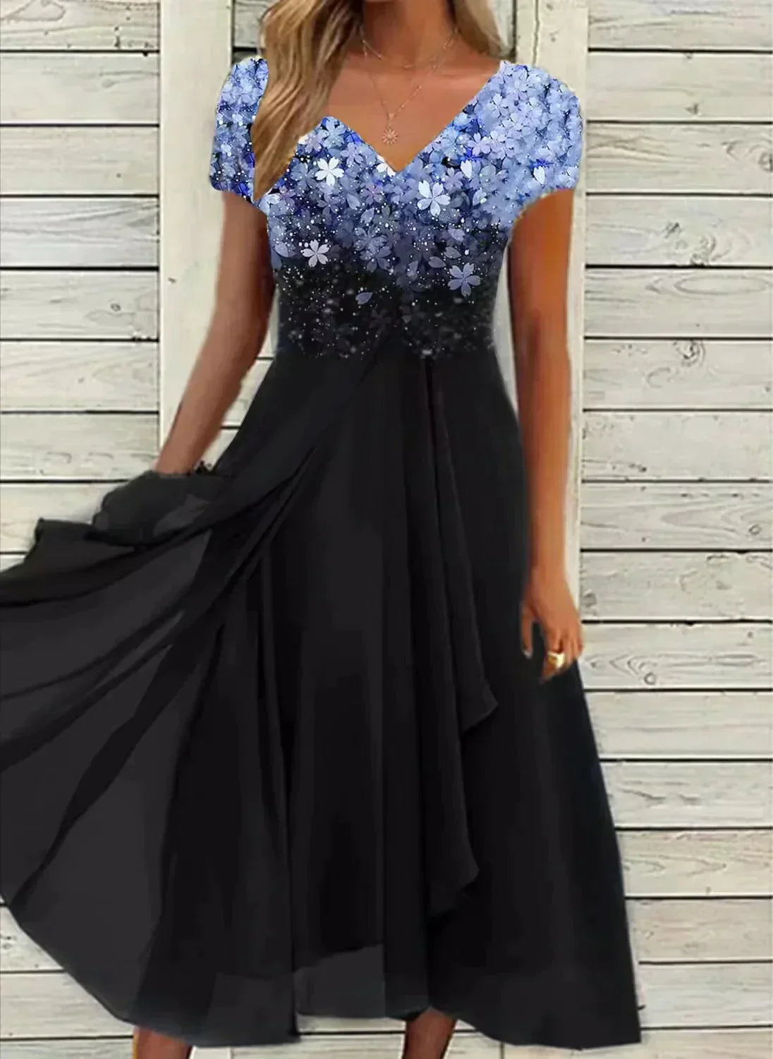 LM | elegant midi dress with sweeping skirt