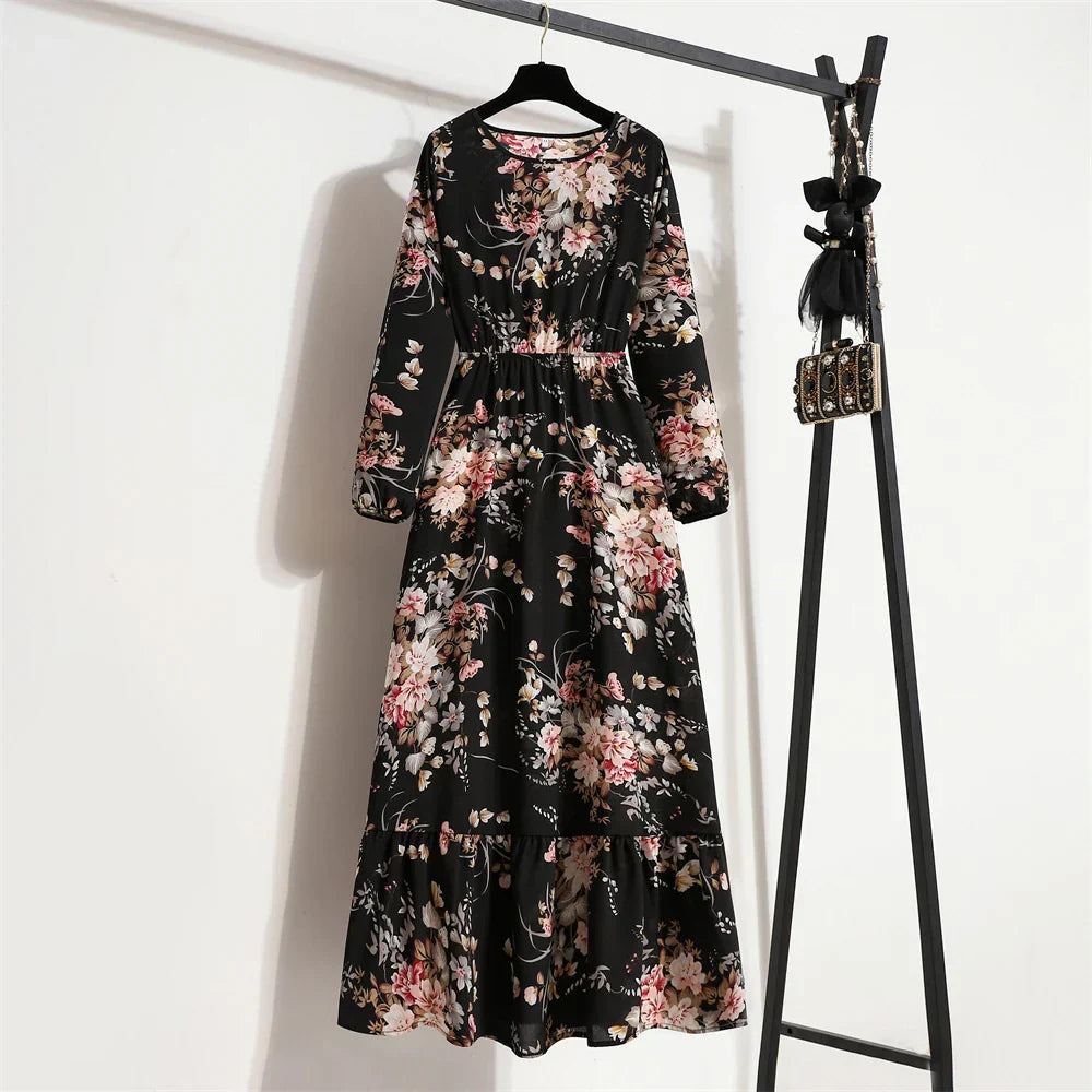 LM | spring summer bohemian maxi dress with floral print