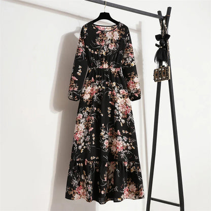 LM | spring summer bohemian maxi dress with floral print