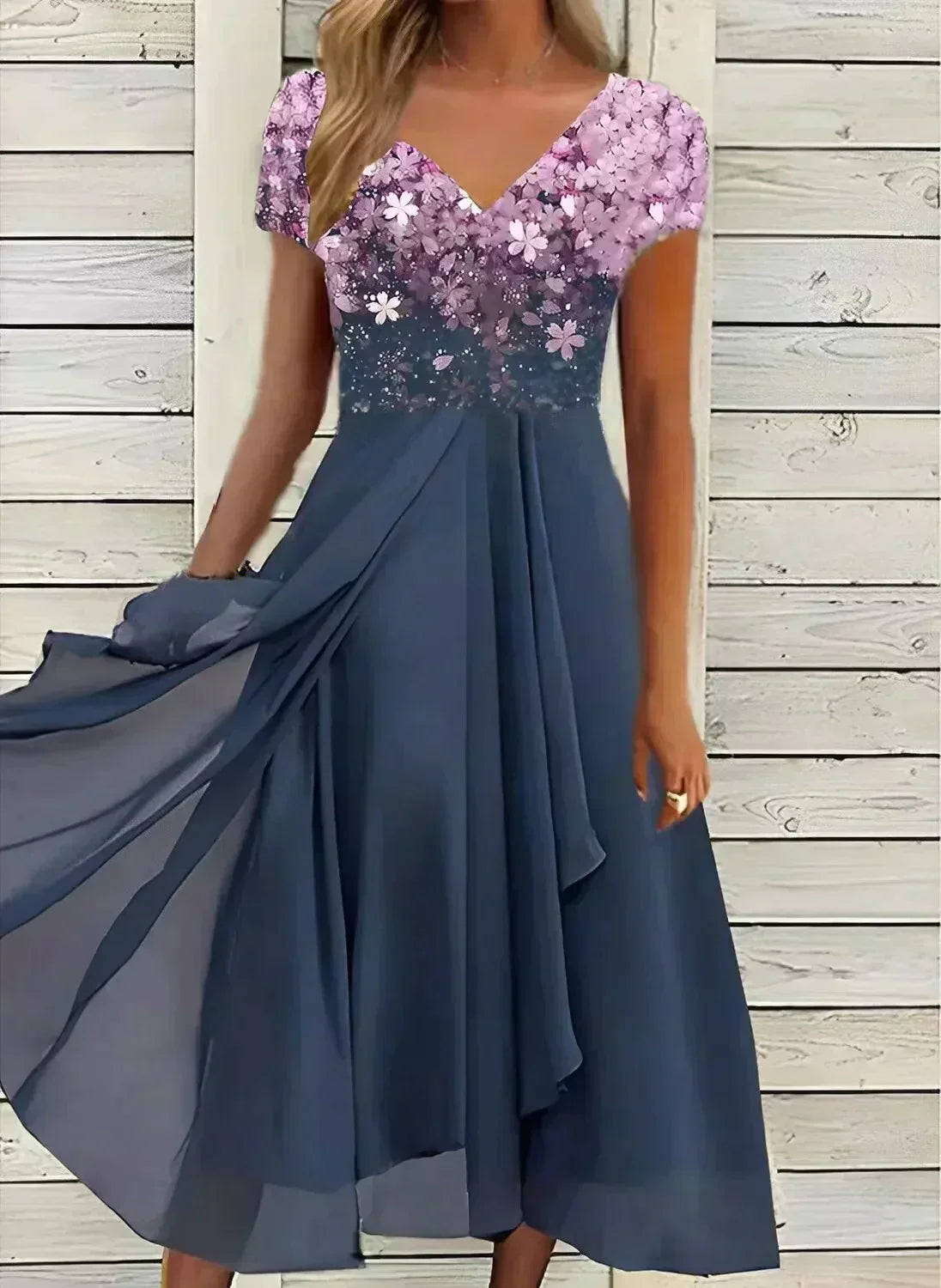 LM | elegant midi dress with sweeping skirt