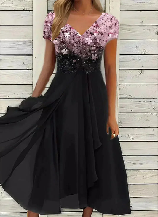 LM | elegant midi dress with sweeping skirt
