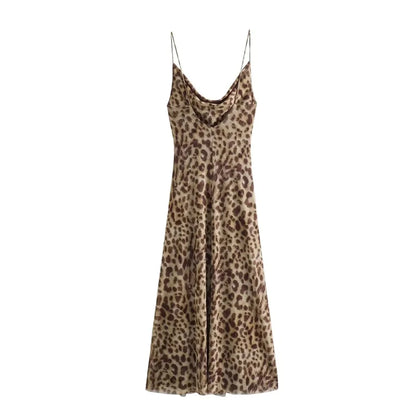 LM | Maxi dress with leopard print and spaghetti straps
