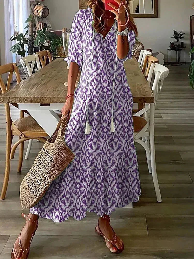 LM | Boho patterned midi dress with short sleeves