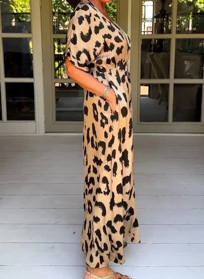 LM | Maxi dress with leopard print and V-neckline