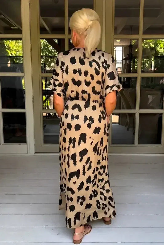 LM | Maxi dress with leopard print and V-neckline