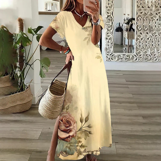 LM | Sunflower Print Floral Graphic Dresses for Women Plus Size Elegant Midi Dress