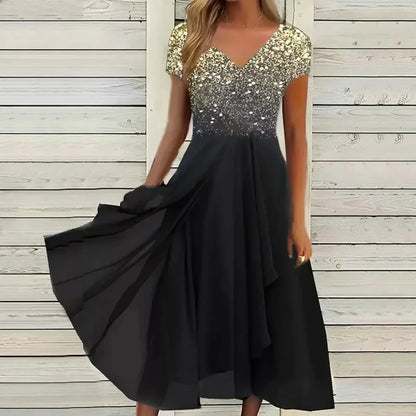 LM | elegant midi dress with sweeping skirt