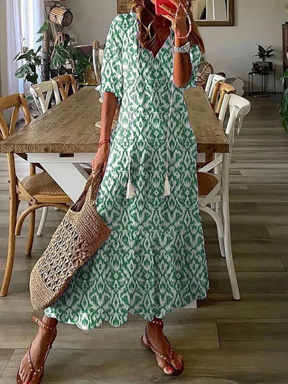 LM | Boho patterned midi dress with short sleeves