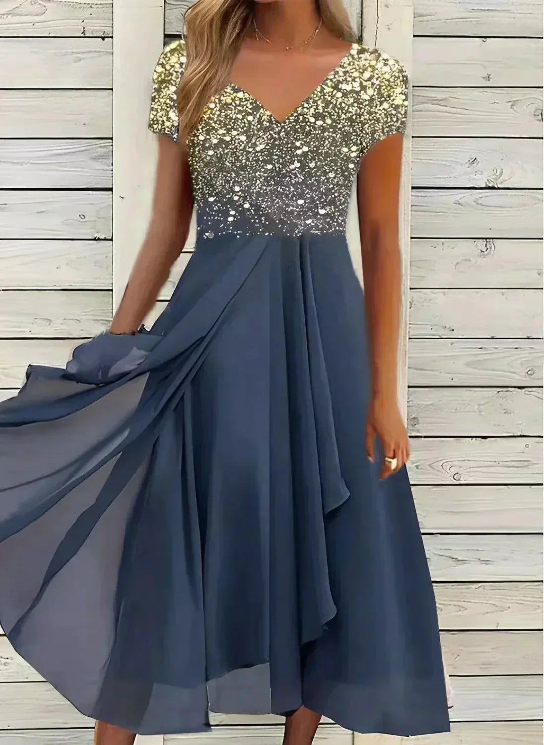 LM | elegant midi dress with sweeping skirt