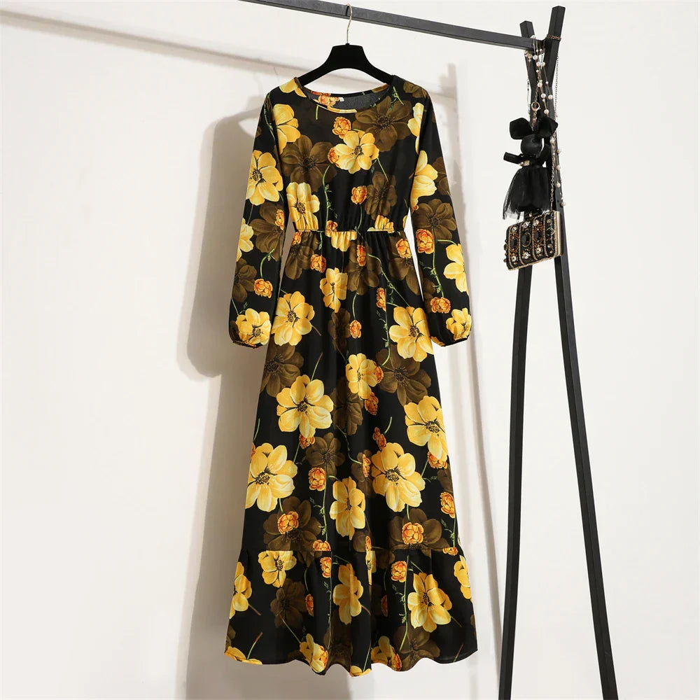 LM | spring summer bohemian maxi dress with floral print