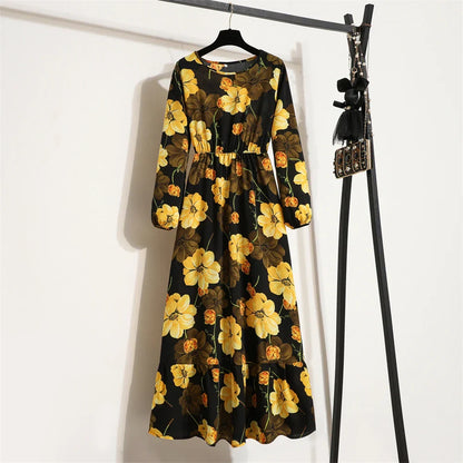 LM | spring summer bohemian maxi dress with floral print