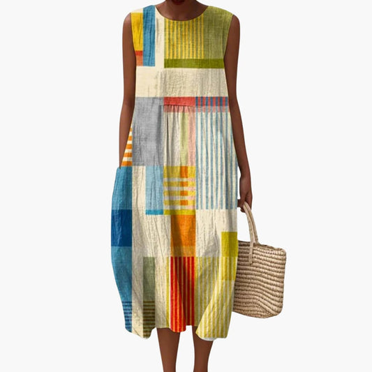 LM | Women's sleeveless midi dress with tie at the back and pockets