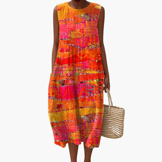 LM | Women's sleeveless midi dress with pockets for summer