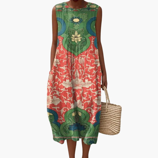 LM | Women's sleeveless midi dress with pockets for summer