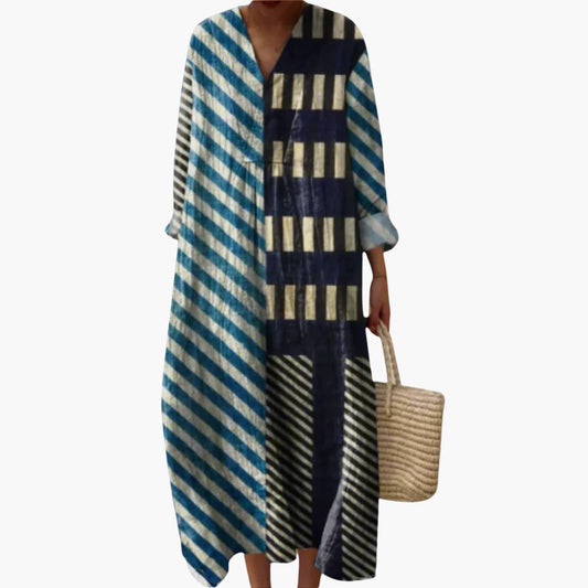 LM | Ladies long sleeve V-neck ankle-length midi dress