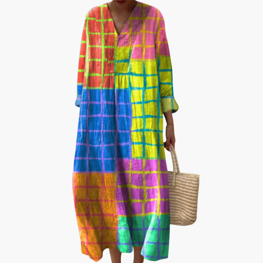 LM | Long-sleeved V-neck midi dress for women that can be worn all year round