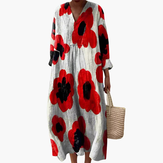 LM | Long-sleeved floral midi dress for women for all seasons