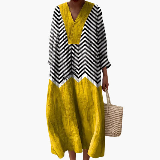 LM | Women's MIdi dress with long sleeves and geometric pattern