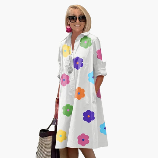 LM | Women's floral midi dress with turtleneck and sleeves