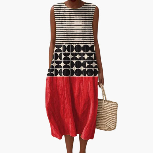 LM | Women's sleeveless midi dress with pockets for summer