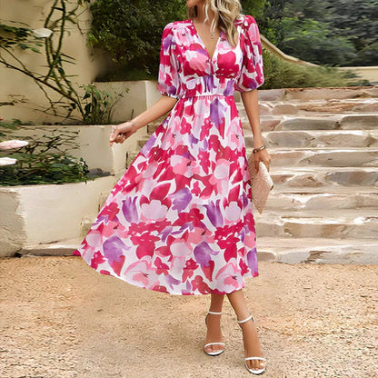 LM | Vintage Glam Lantern Sleeve Midi Dress