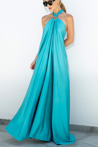 LM | Elegant and fabulous satin halter backless party / vocation maxi dress