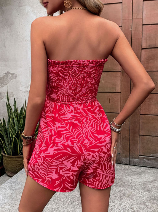 LM | Smocked printed tube romper with pockets