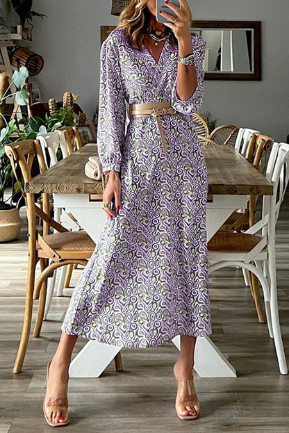 LM | V-neck multi print midi dress