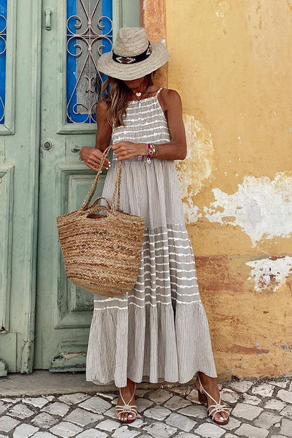 LM | Summer Rise Striped halterneck A-line maxi dress