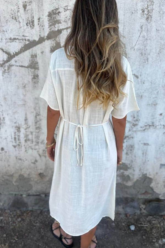 LM | Bohemian Print Linen Loose Midi Dress