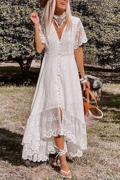 LM | V-neck slim fit dress floral lace midi dress