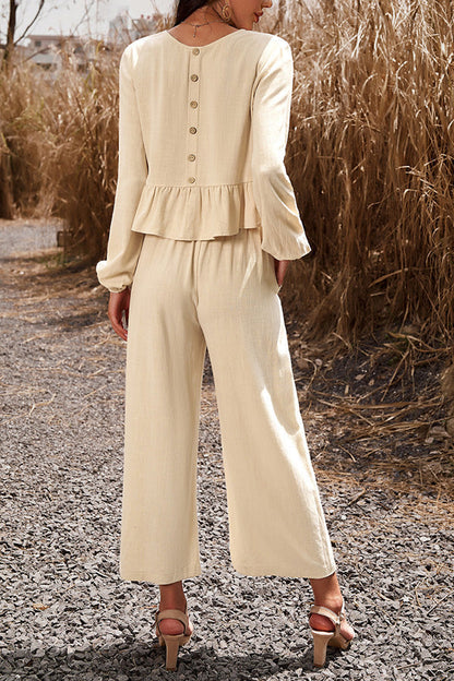 LM | Temperament leisure suit monochrome long-sleeved top loose pants