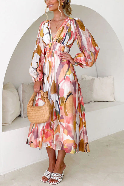LM | Eclipse Season Printed long-sleeved maxi dress with flowing sleeves