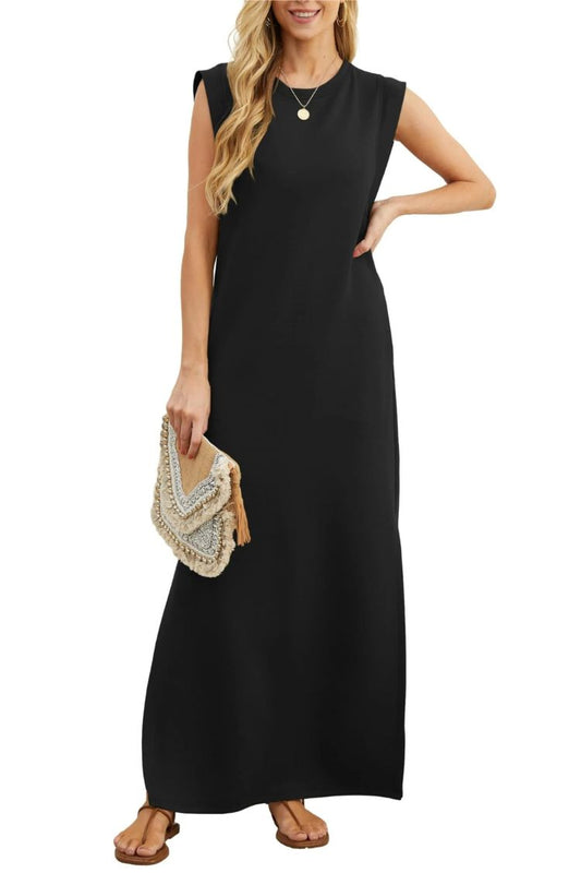 LM | Women's Casual Loose Split Pleatless Maxi Dress