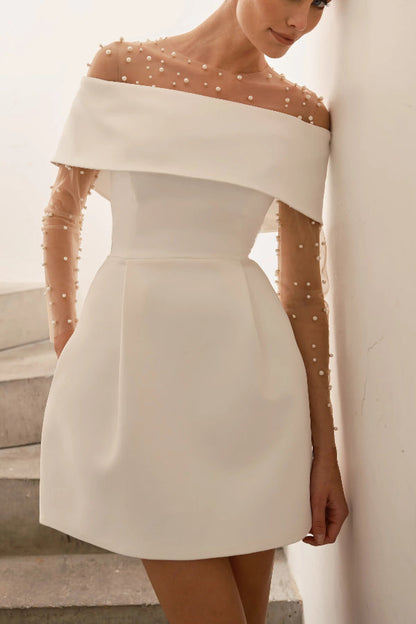 LM | Elegant Evening Lapel Bandeau Detachable Belt Pocketed Mini Dress