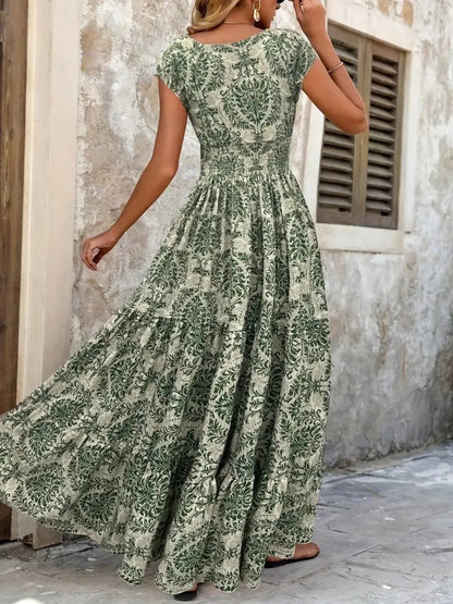 LM | Vintage Floral Cap Sleeve Maxi Dress