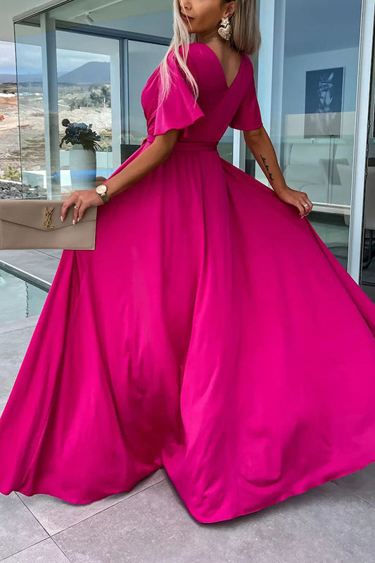 LM | Call Me Confident Glitter Fabric Belted Slit Maxi Dress