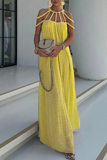 LM | Modern and sophisticated linen blend draped braids cover up maxi dress