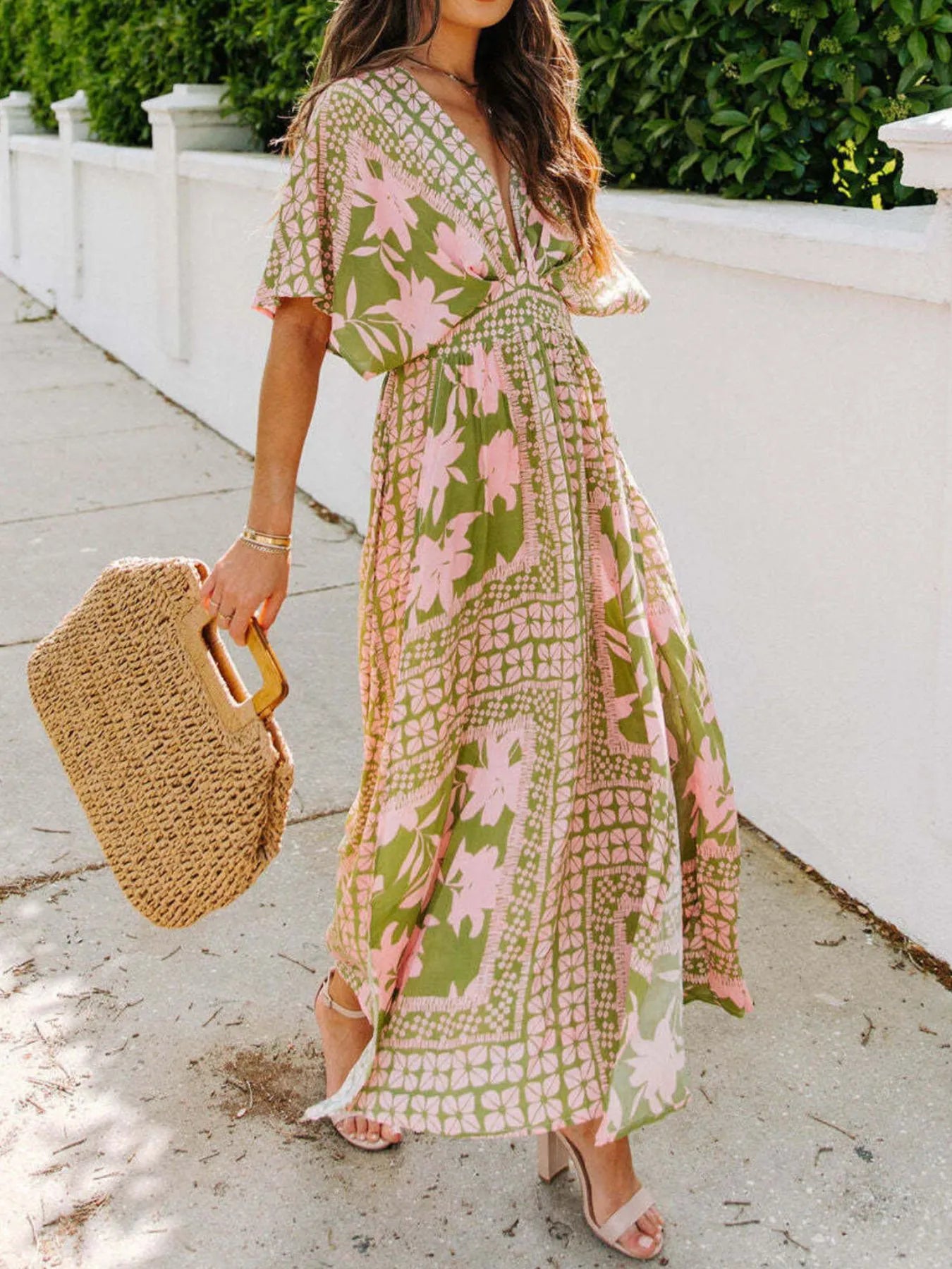 LM | Floral Wrap V-Neck Maxi Dress