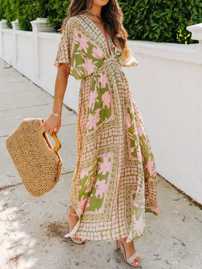 LM | Floral Wrap V-Neck Maxi Dress