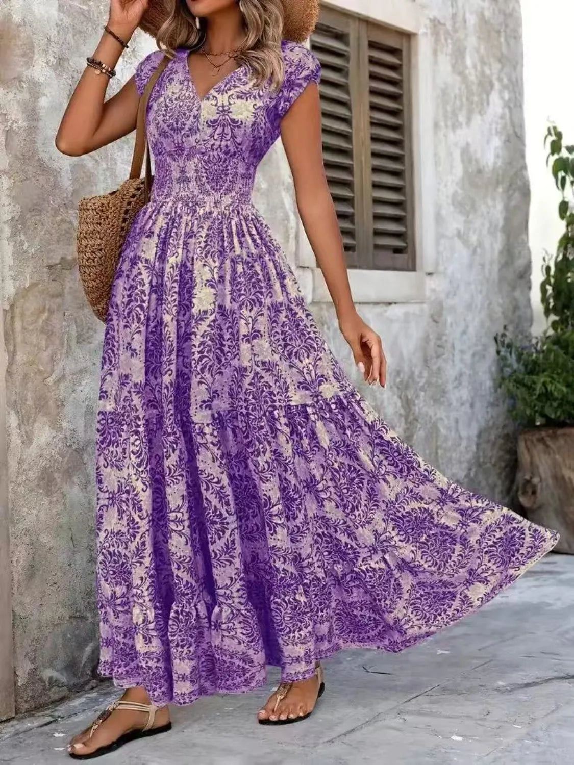 LM | Vintage Floral Cap Sleeve Maxi Dress