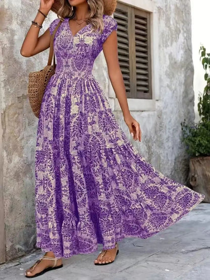 LM | Vintage Floral Cap Sleeve Maxi Dress