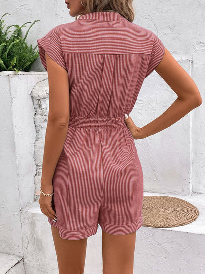 LM | Striped, notched romper with tie