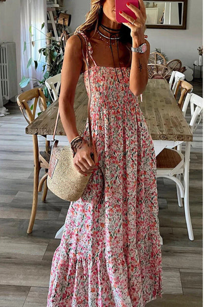 LM | Ready To Vacation Floral Print Maxi Dress with Smocked Waist